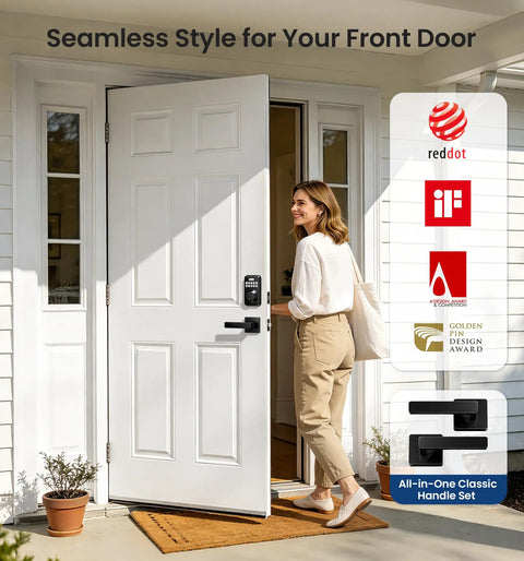 Heavy Duty Keyless Entry Deadbolt Lock Paired With Smooth Lever Handle Set In Matte Black Touchscreen Security Keypad For Front Door Bulletproof No Sweat Install
