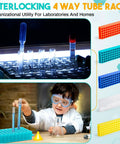 Ten Pack Double-Sided Tube Rack With 80 And 60 Hole Plates, Vial Holder For 0.2mL To 2mL Centrifuge Tubes, Polypropylene, Assorted Colors