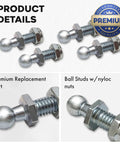 4 Pack 13mm Ball Stud With Nyloc Nuts Gas Lift Strut Support Fitting showing premium quality design and threaded steel construction.