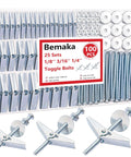 Heavy Duty Drywall Toggle Bolts Kit With 100 Pieces Hollow Wall Anchors And Screws In Three Sizes displayed in packaging