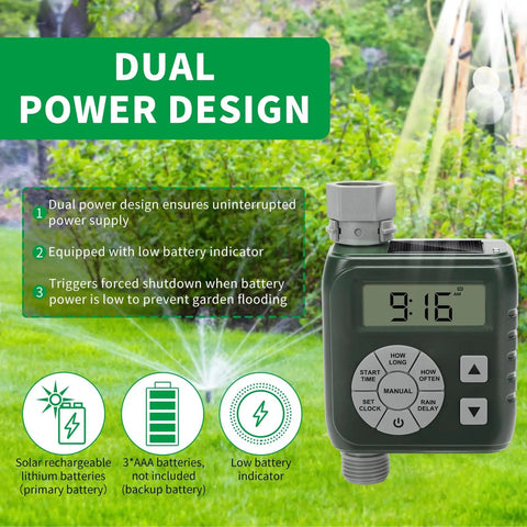 Programmable Sprinkler Timer For Garden Hose With Solar And Battery Power LeakProof Irrigation Controller product display