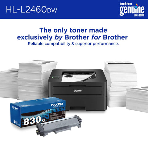 Wireless Compact Monochrome Laser Printer With Duplex Printing And Mobile Printing Black And White Output Alexa Compatible Includes Refresh Trial Budget Friendly For Home Offices And Small Teams, shown with Brother toner.