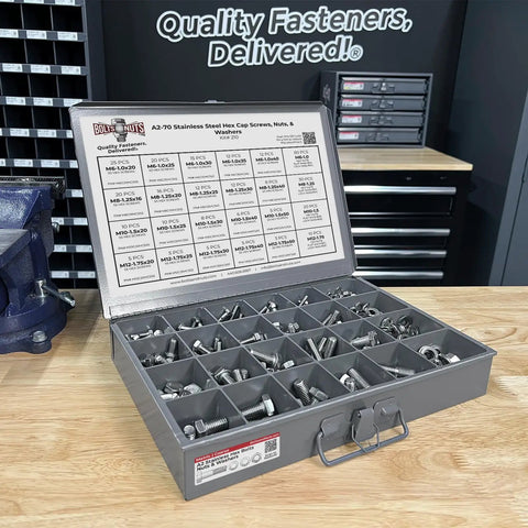 Stainless Steel Metric Hex Cap Screws Bolts Nuts And Washers Kit 575 Piece Assortment With M6 To M12 Sizes In A Heavy Duty Tray
