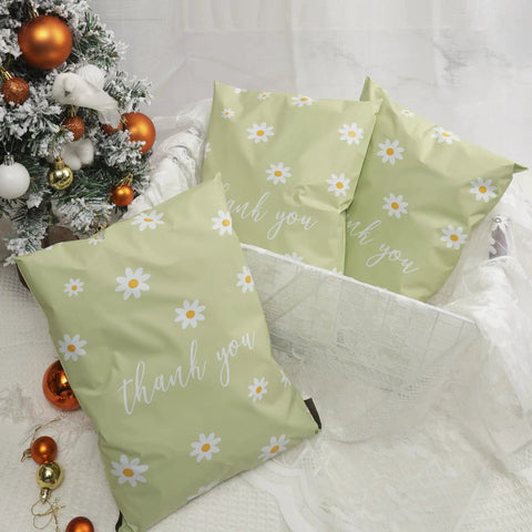 Thank You Poly Mailer 10x13 Inch 100 Pack Waterproof Tear Resistant Shipping Bags with Chrysanthemum Print for Clothing