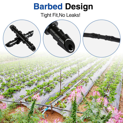 1/4 Inch Quick Connect Drip Irrigation Couplers Kit Dope 100 Black Barbed Connectors for Garden Lawn Irrigation System