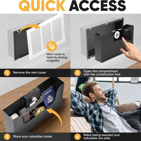 Four-step guide to using Hidden Wall Safe With Air Vent Cover And Easy Install Combination Lock Fits Between 16 Inch Studs