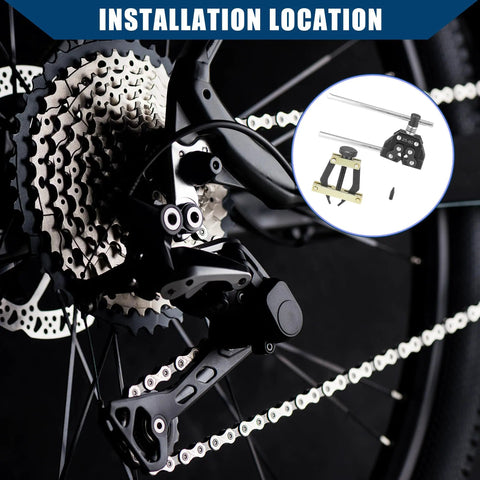 Beefed Up Roller Chain Tool Set For Bicycle Motorcycle Go Kart And ATV Chains Detacher Breaker Cutter And Chain Puller Holder Compatible with 25 to 60 chain sizes shown in use on bike chain system