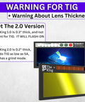 Shade 5 To 13 Adjustable Gold Auto Darkening Welding Lens With Deep Blue Weld View, gold front, lens thickness warning displayed