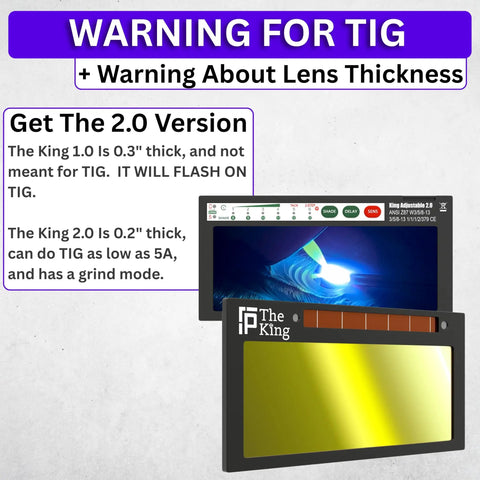 Shade 5 To 13 Adjustable Gold Auto Darkening Welding Lens With Deep Blue Weld View, gold front, lens thickness warning displayed