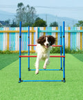 Dog jumping over hurdle from Ultimate Dog Agility Course Backyard Set With 13 Pieces, Adjustable Hurdles, Weave Poles, Jump Ring