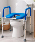 Must-Have Raised Toilet Seat With Handles For Seniors And Elderly Safety, Adjustable Height, Soft-Padded Armrests, Blue