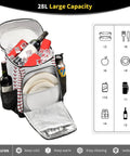 Open Sport Stripe Baseball Cooler Backpack with Insulated Leakproof Liner, showing capacity for bottles and plates.