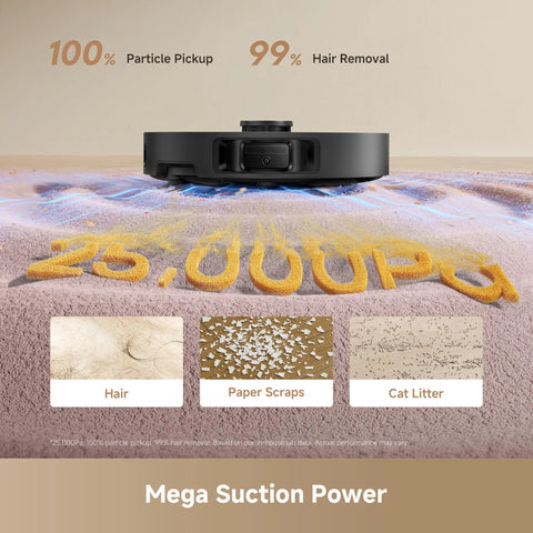 Side view of black DREAME L40 Ultra Gen 2 robot vacuum and mop on carpet.