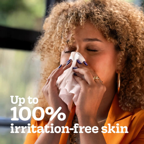 Person using Snap And Go Ultra Soft Facial Tissues Travel Size Four On The Go Packs With Twenty Five Tissues Per Pack Three Ply