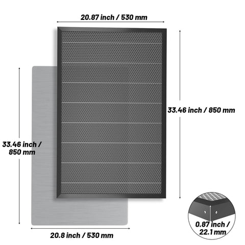 Beefy Honeycomb Laser Bed Working Table 530x850mm (20.87 x 33.46 Inch) For Engraving And Cutting On Laser CNC Machines, shown in diagram