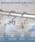 Rust Proof Stainless Steel Shower Curtain Hooks Set Of 12 With Easy Glide Double Rings Brushed Nickel on rod in bathroom