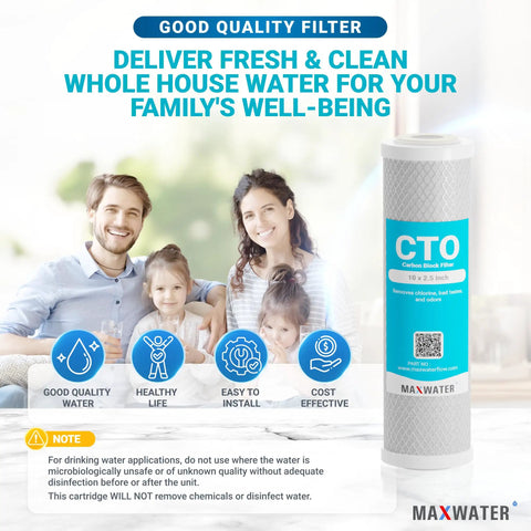 Family with 5 Micron CTO Carbon Water Filter Cartridge 10 By 2.5 For Whole House Filtration 25 Pack Compatible With WHEF WHWC WHCF FXWTC