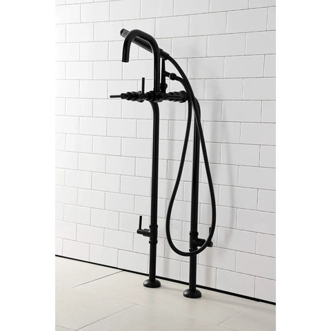 Concord Freestanding Tub Faucet With Supply Line Matte Black Finish Solid Brass Floor Mount Stop Valve 11-5/8" Spout Reach