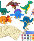 Fun Wooden Dinosaur Craft Kit For Kids Aged 4 To 8 3D DIY Painting Set With Six Dinosaur Figures Paints And Brushes Arts