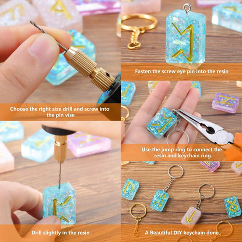 Must Have Resin Jewelry Drill Kit With Electric Hand Drill And Pin Vise in use for resin keychain charms making