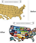 Before and after of Scratch Off USA Map Wall Art Kit With Hand Drawn Travel Design Laminated For Home Decor Deluxe States Tracker.
