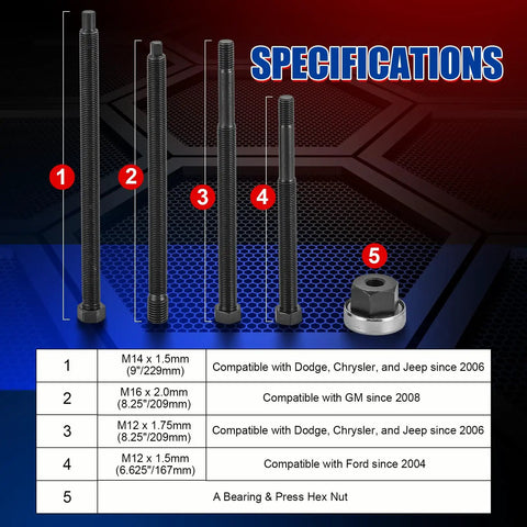 Harmonic Balancer Installer Kit With Long Reach Adapters And Nut, underdrive pulley damper tool set specifications chart