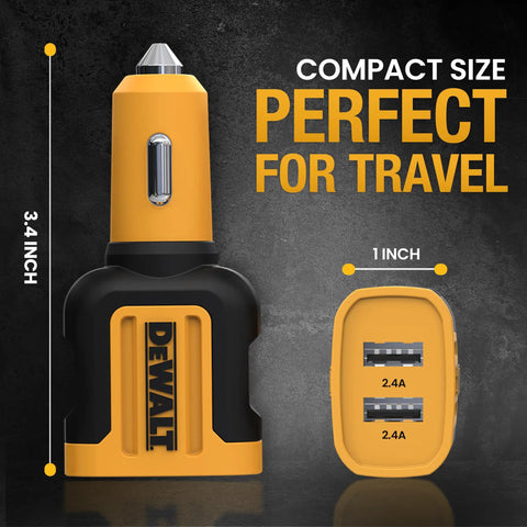 Fast Charging Dual USB Car Charger Adapter 24W Cigarette Lighter USB A Ports Two Port Auto Charger showing size dimensions
