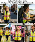 Extra Large Pink Hi Vis Safety Vest For Women Featuring Wide Reflective Tape for outdoor cleaning and events.