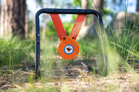 Mini Gong Steel Shooting Target For.22 Caliber With Stand in outdoor setting