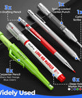 Kickass 44 Piece Carpentry Marking Kit With Heavy Duty Construction Pencils, including drafting pencils and markers.