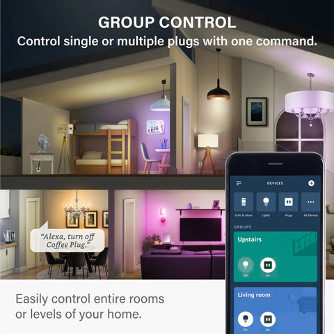 Smart Plug With S1 Auto Pairing, Alexa Compatible, Energy Monitoring, Remote Outlet Control interface in modern home