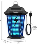 Outdoor Bug Zapper With LED Light 5600V Electric Fly Killer Plug In Mosquito Zapper For Indoor Or Outdoor Use 3 Prong Plug Covers Up To Half Acre Kills Mosquitoes Gnats Flies Wasps Moths ABS Plastic shown with cord and dimensions