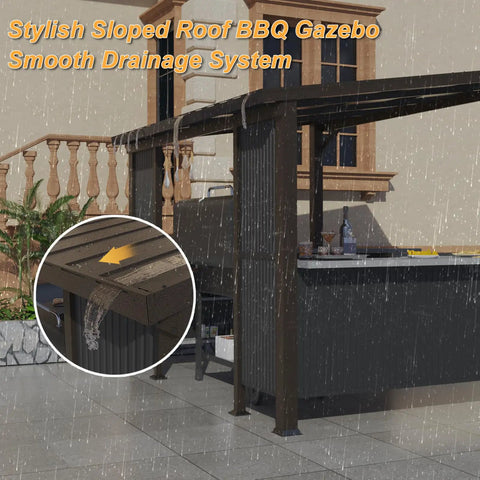 10x10 Hardtop Grill Gazebo with Storage Shelves and Expansion Platform Durable Galvanized Steel Lean-To Canopy Outdoor BBQ Shelter