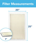 Filtrete 20x25x1 pleated air filter, white frame and yellow media, front view