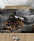 Train Junkie 4x5 Rug For Bedroom And Living Room, Steam Locomotive Design, Industrial Revolution Style, Low Pile Soft Indoor Carpet