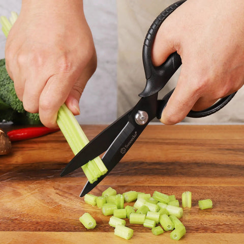 Heavy Duty Kitchen Scissors With Titanium Coated Blades Micro Serrated And Detachable Blades All Purpose Kitchen Shears For Food Prep Cuts Through Chicken Bones And Thick Veggies Like A Boss Built For Easy Power And Precision cutting celery