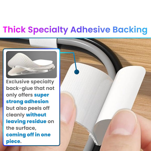 Close-up of self adhesive hook and loop cable ties showing thick adhesive backing, part of 40 pack for easy cable management.