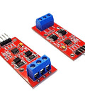 RS485 To TTL Module For Arduino ESP32 ESP8266 Raspberry Pi Two Pack shown with red PCB and blue terminal blocks