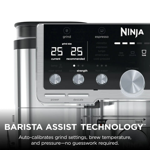 Close-up of Luxe Café Pro Series 4 In 1 Espresso Machine With Built In Grinder And Integrated Tamper, digital control panel view