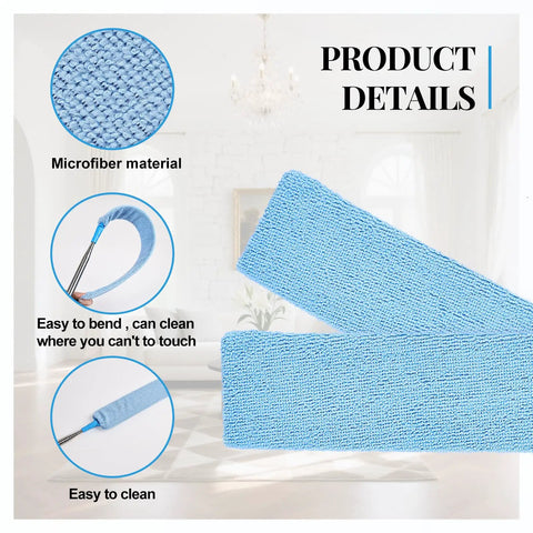 Retractable Gap Duster With Microfiber Dusting Cloths showing blue microfiber material details and flexibility for hard-to-reach spaces.