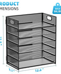 Six Tier Mesh Desk File Tray With Heavy Duty Handle For Office Letter Sorting A4 Paper And Filing Folders dimensions 13.5" height, 12.6" width, 9.1" depth