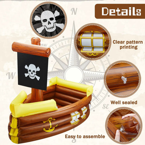 Inflatable Pirate Ship Cooler For Pool Parties And Gasparilla Decor with clear pattern printing and well-sealed PVC material.