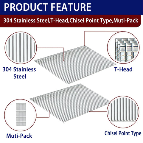 Rock Solid 16 Gauge Stainless Steel Finish Nails One Inch Through Two And A Half Sizes 1200 Count heavy duty Muti-Pack features including T-Head and Chisel Point.