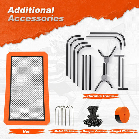 Backyard Lacrosse Rebounder Net 4 By 7 Ft Adjustable With Five Angles And Target Stripe, components with durable frame