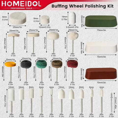 72 Piece Buffing Wheel Polishing Kit for Rotary Tools 1 Eighth Inch Shank Includes Wool Felt Cotton Mounted Wheels