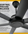 Close-up view of Heavy Duty 84 Inch Outdoor Ceiling Fan With Smart WiFi And Voice Control For Big Backyards Quiet Wet Rated Black Finish.