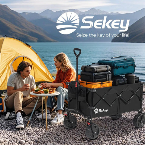 Oversized All Terrain Folding Wagon With Cup Holders, Heavy Duty Steel Frame, Extra Large 330 Lb Capacity, camping setup