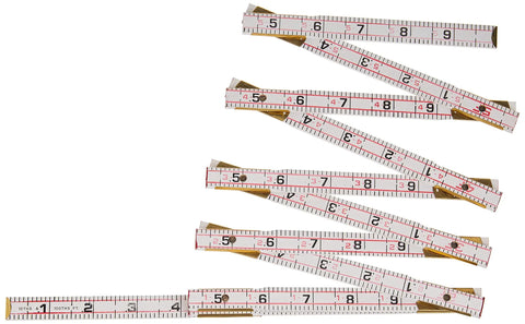 5/8 Inch By 6 Foot Red End Engineer's Scale Wood Rule With Brass Plated Joints And Caps, Red Foot Figures, Graduations In Feet Tenths