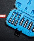 XZN Triple Square Socket Set 10 Piece Metric Heavy Duty Drop Forged S2 Steel Bits in blue case for European car repairs