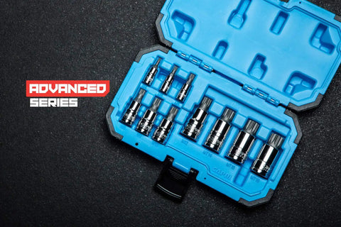 XZN Triple Square Socket Set 10 Piece Metric Heavy Duty Drop Forged S2 Steel Bits in blue case for European car repairs